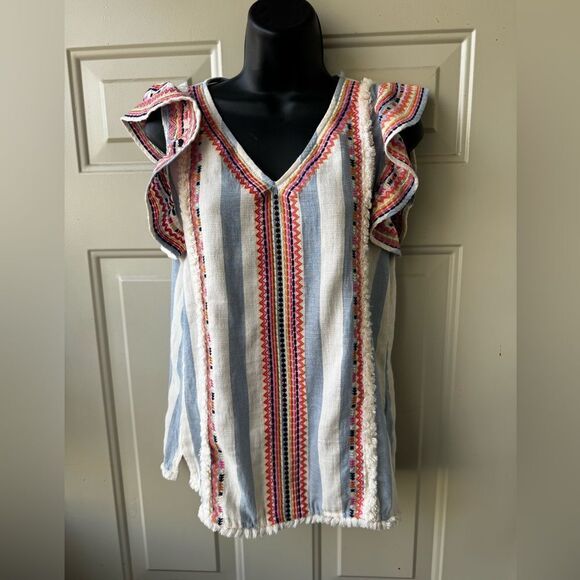 THML Blue and Pink Flutter Sleeve Blouse Size Medium - Picture 5 of 13